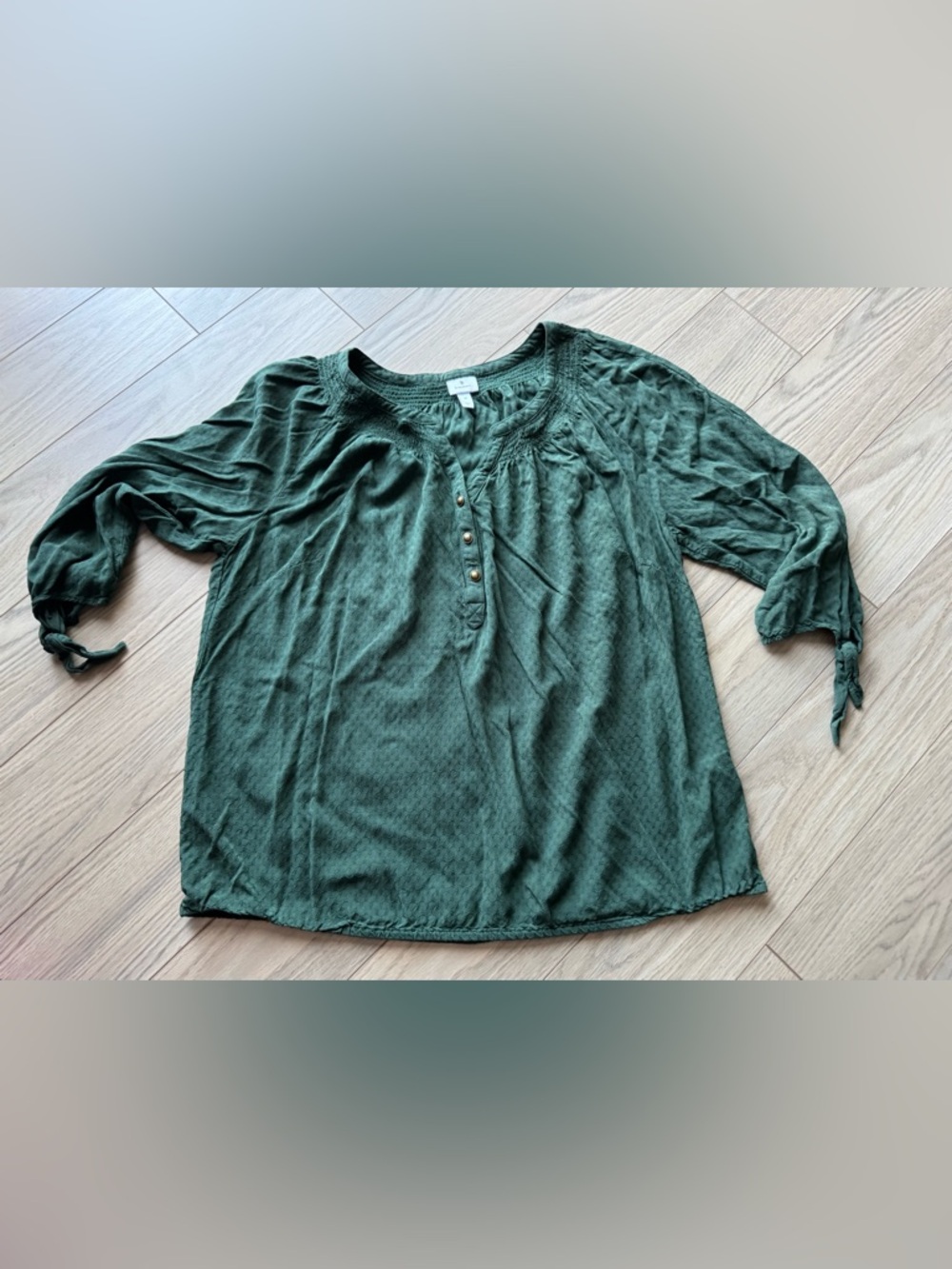 Dress Barn Dark Green Textured Henley Blouse